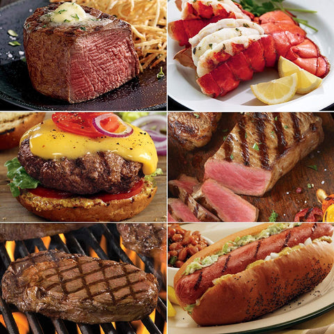 Kansas City Steaks All Star Cookout 4 (6oz) Filet Mignon, 4 (10oz) Ribeyes, 4 (12oz) Strip Steaks, 16 (4.5oz) Steakburgers, 4 (5oz) Lobster Tails